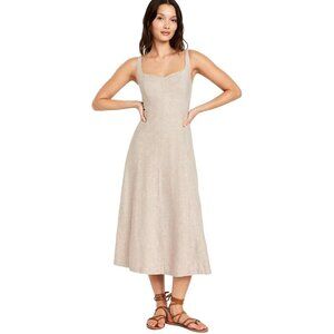 Fit & Flare Sleeveless Linen-Blend Midi Dress Color: Flax Linen XL